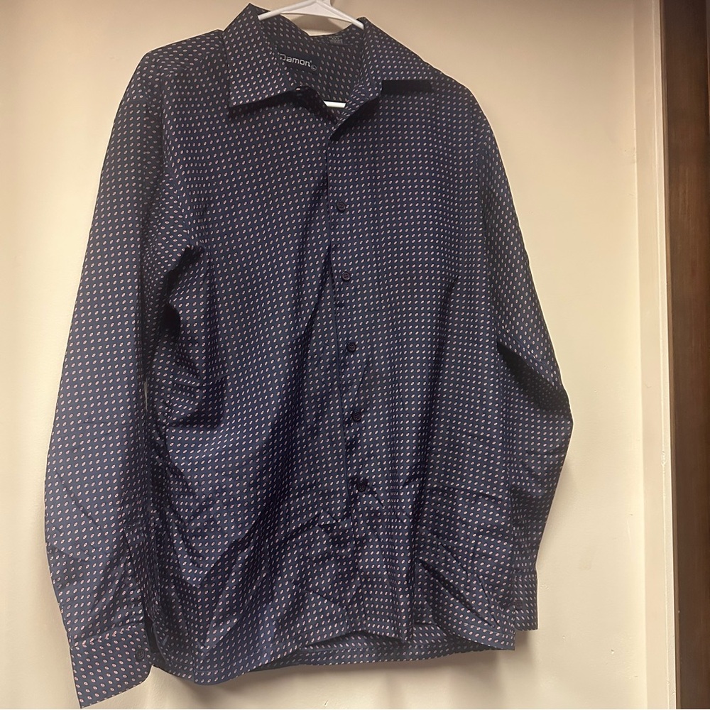 Men's Navy Patterned‎ Button Down Shirt